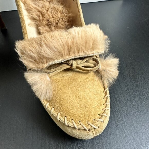 StUnNiNg Fur Lined DELMAN Suede Loafer Style Heels Tan Brown Size 7.5 - Picture 3 of 15